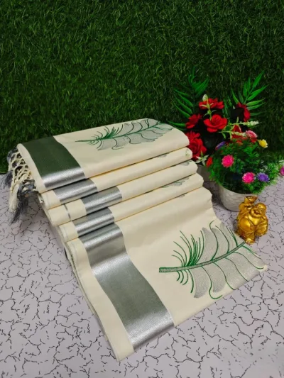 Floral Butta Zari Border Kerala Cotton Saree